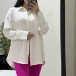 شومیز مانتو نخی وارداتی سفید شیری کد 1387