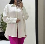 شومیز مانتو نخی وارداتی سفید شیری کد 1387