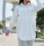 شومیز راه راه سبز یک طرف جیب کد 4011 - Image 3