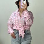 شومیز چهارخونه صورتی کد 1377